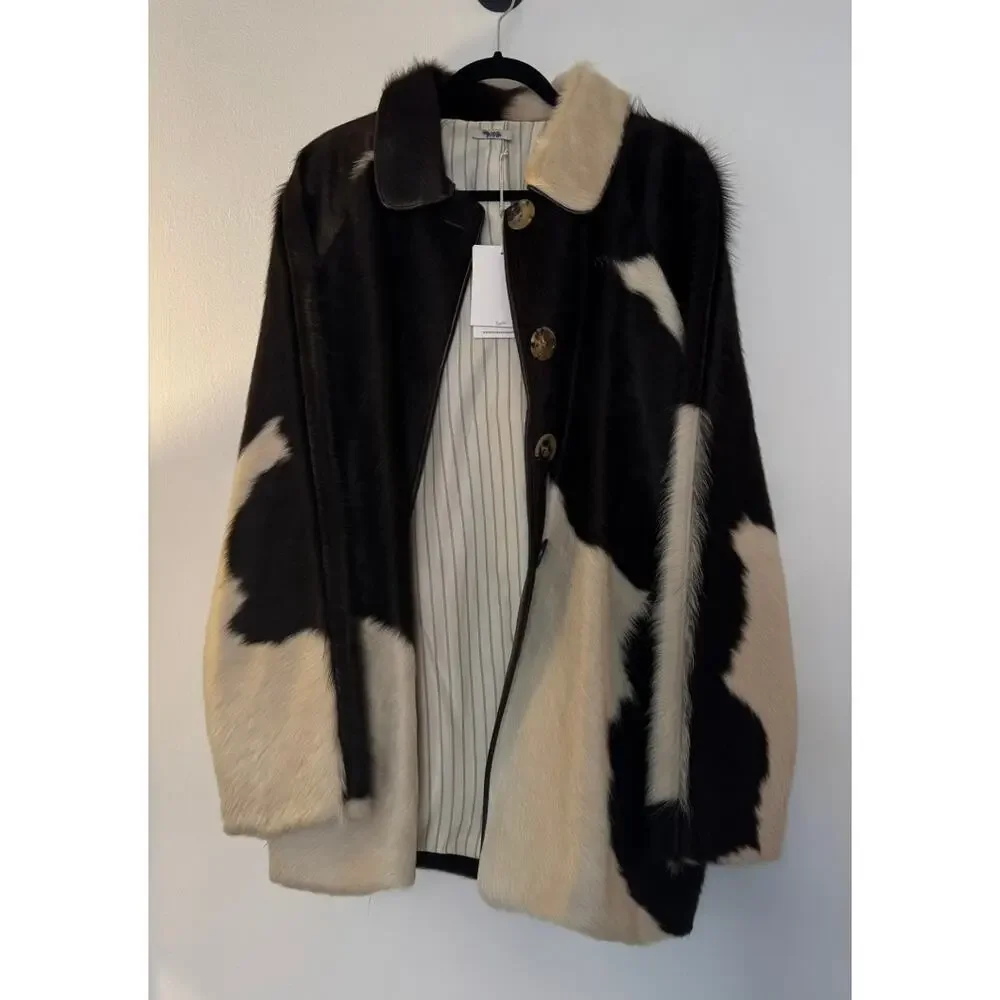 Bode NWT Leather-Pony Hair Cow Print Coat - Picture 6 of 7